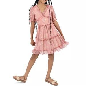 Girls Rare Editions V-Neck Floral Chiffon Dress Size 16